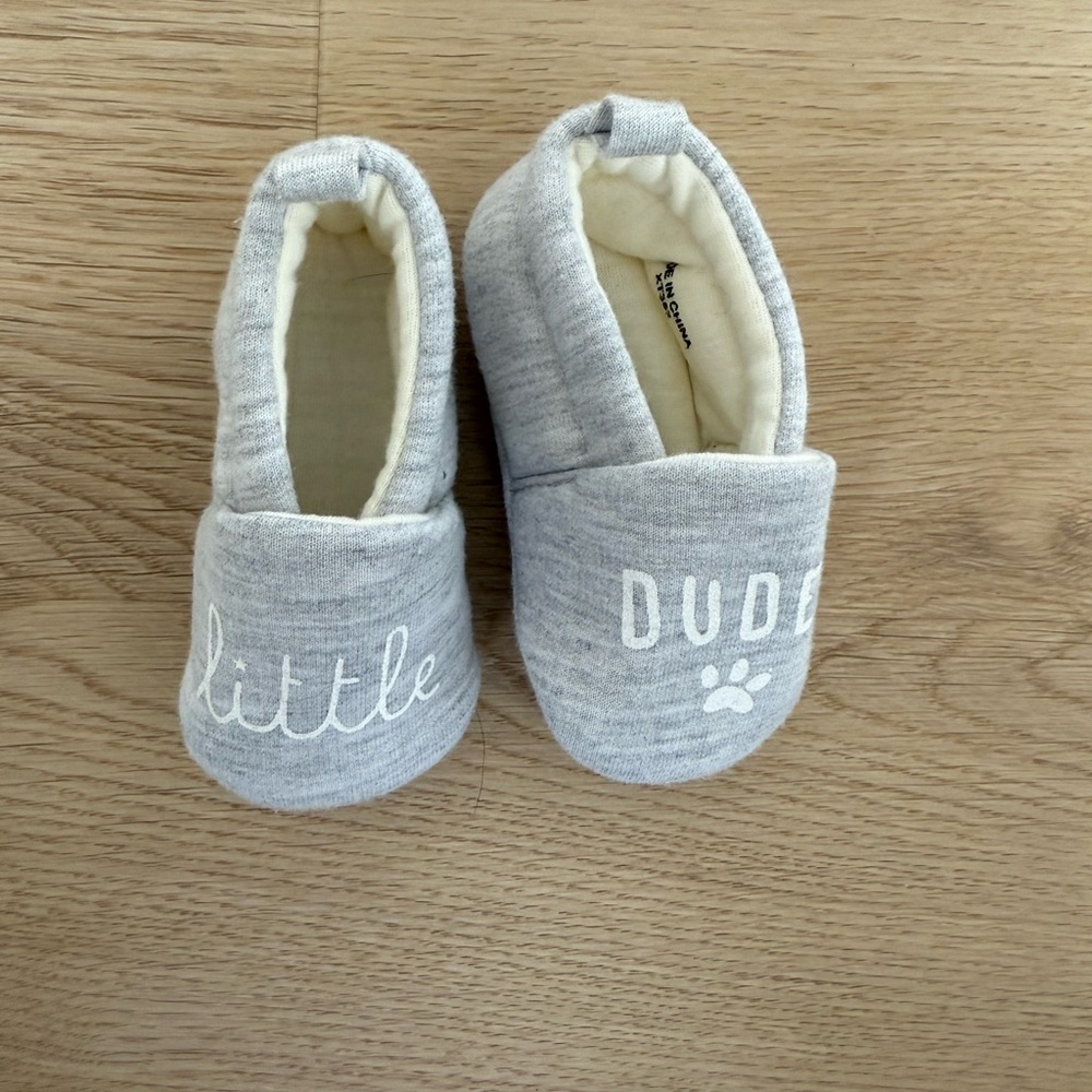 Cute Gray Baby Booties with 'Little Dude' Design
